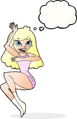 cartoon woman in lingerie with thought bubble