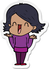 sticker of a cartoon happy woman