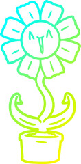 cold gradient line drawing of a happy cartoon flower