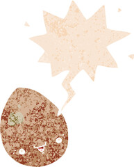 cartoon egg with speech bubble in grunge distressed retro textured style