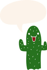 cartoon cactus with speech bubble in retro style