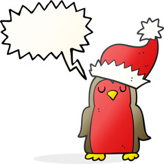 freehand drawn speech bubble cartoon christmas robin