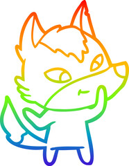 Obraz premium rainbow gradient line drawing of a friendly cartoon wolf