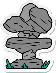 hand drawn sticker cartoon doodle of grey stone boulder