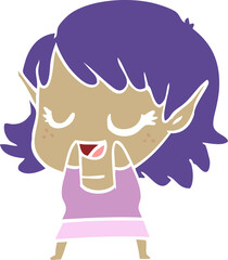 happy flat color style cartoon elf girl