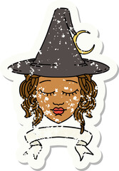 Retro Tattoo Style human witch character with banner