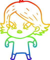 rainbow gradient line drawing of a cartoon stressed woman