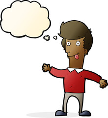 cartoon man sticking out tongue with thought bubble