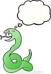 Obraz premium cartoon hissing snake with thought bubble