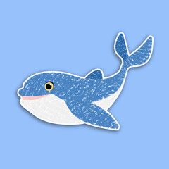 Cute baby whale. Greeting card. Sticker. Chalk drawing. Children's drawing. Colored crayons. Paper application. Baby shower celebration greeting and invitation card.