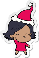 hand drawn sticker cartoon of a woman wearing santa hat