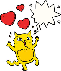 cartoon cat crazy in love with speech bubble