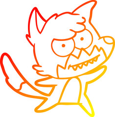 warm gradient line drawing of a cartoon grinning fox