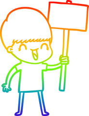rainbow gradient line drawing of a happy cartoon boy