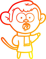 warm gradient line drawing of a cartoon shocked monkey