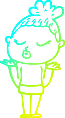 cold gradient line drawing of a cartoon calm woman