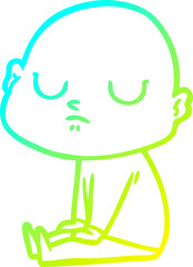 cold gradient line drawing of a cartoon bald man