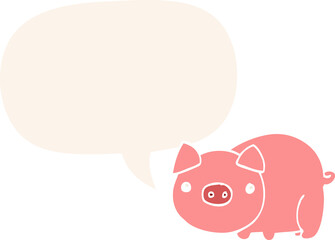 cartoon pig with speech bubble in retro style