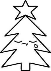 line drawing cartoon of a christmas tree