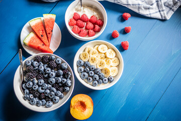 summer fruit breakfast bowl porridge healthy breakfast diet food 