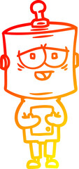 warm gradient line drawing of a cartoon robot