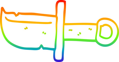 rainbow gradient line drawing of a cartoon dagger