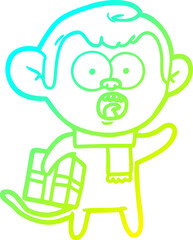 cold gradient line drawing of a cartoon shocked monkey