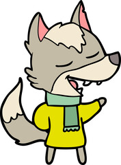 cartoon wolf in scarf laughing