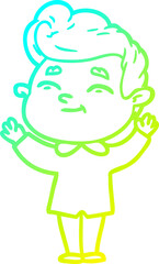 cold gradient line drawing of a happy cartoon man