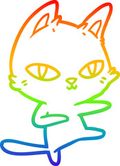 rainbow gradient line drawing of a cartoon cat dancing