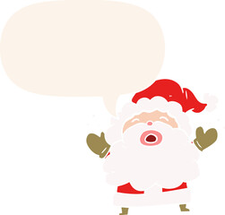 cartoon santa claus shouting in frustration with speech bubble in retro style