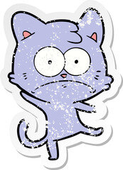 distressed sticker of a cartoon nervous cat