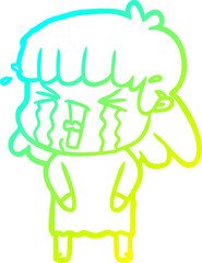 cold gradient line drawing of a cartoon woman