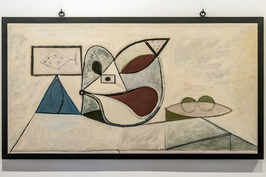 Interior of The Picasso Museum occupies the Grimaldi Castle (1608): Pablo Picasso works. Antibes, Alpes-Maritimes, France. September 4, 2022.