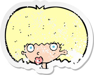 retro distressed sticker of a cartoon surprised woman