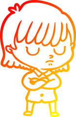 warm gradient line drawing of a cartoon woman