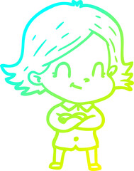 cold gradient line drawing of a cartoon friendly girl