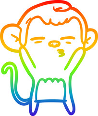 rainbow gradient line drawing of a cartoon suspicious monkey