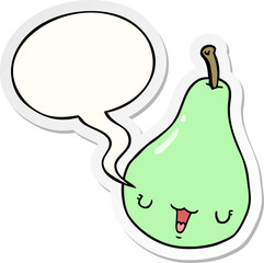 cartoon pear with speech bubble sticker