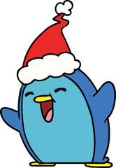 hand drawn christmas cartoon of kawaii penguin