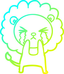 cold gradient line drawing of a cartoon crying lion