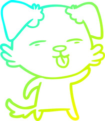 cold gradient line drawing of a cartoon dog sticking out tongue