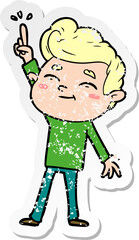 distressed sticker of a happy cartoon man