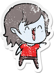 distressed sticker of a cute cartoon happy vampire girl