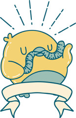 scroll banner with tattoo style robin with worm