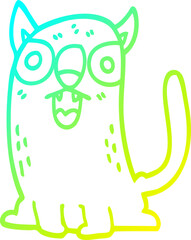 cold gradient line drawing of a cartoon funny cat