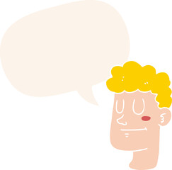 cartoon male face with speech bubble in retro style