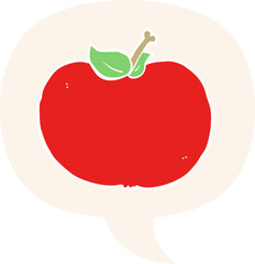 cartoon apple with speech bubble in retro style