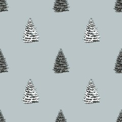 Obraz premium Watercolor seamless pattern of Christmas trees. New Year's Paper