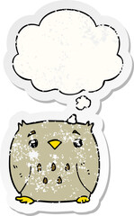 cartoon owl with thought bubble as a distressed worn sticker